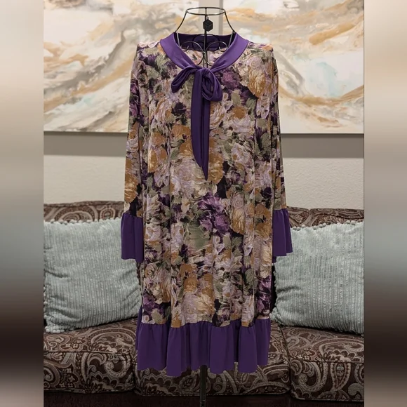 NWT Floral Plum Tie Tunic - Picture 1 of 3